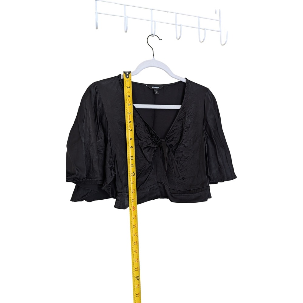 Express Womens Black Rayon Flutter Sleeve Tie Front Crop Top Size M